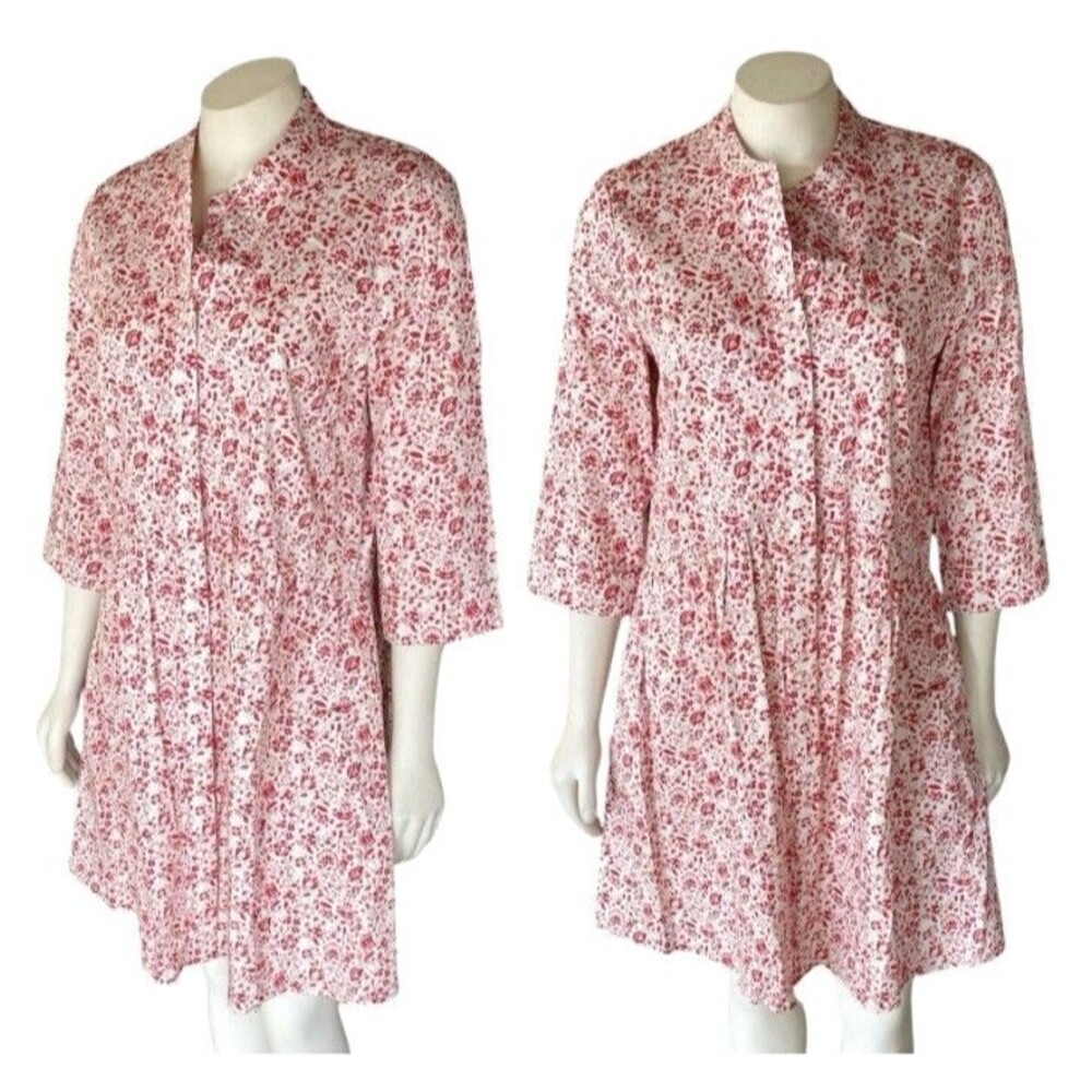 Tuckernuck Vermillion Royal Shirt Dress Ditsy Floral Stretch Womens M White Red